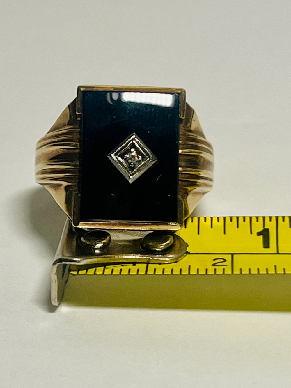 Estate Men’s Ring  | 10k Gold, Onyx & Diamond | Davidson & Son’s | Size 12 1/4 - Picture 13 of 13